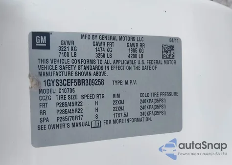 2011 Cadillac Escalade Premium z USA, uszkodzony, nr VIN 1GYS3CEF5BR309258